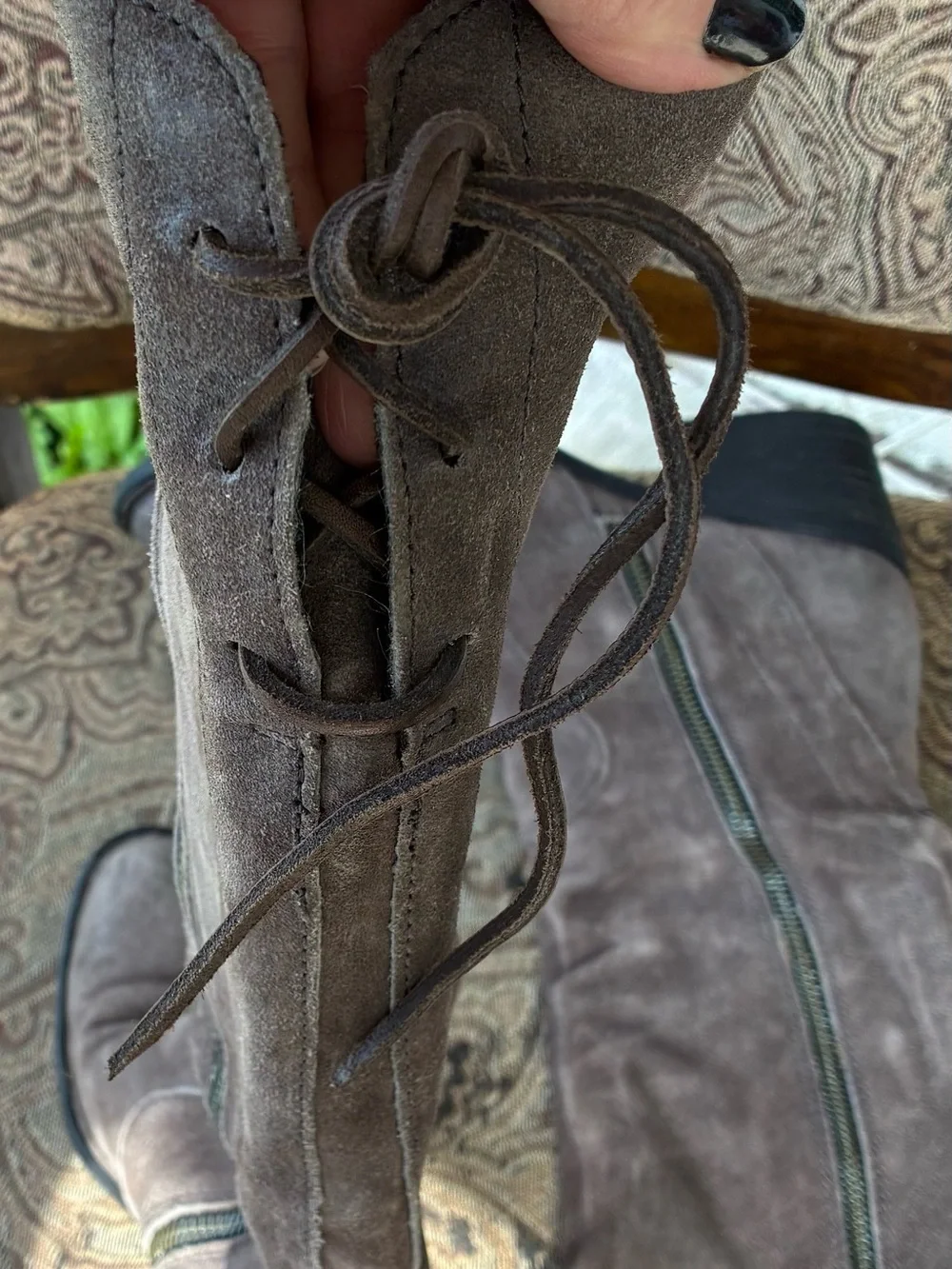 Born Suede Boots in Taupe Brown with lace up back-side zip-stunning! 7M